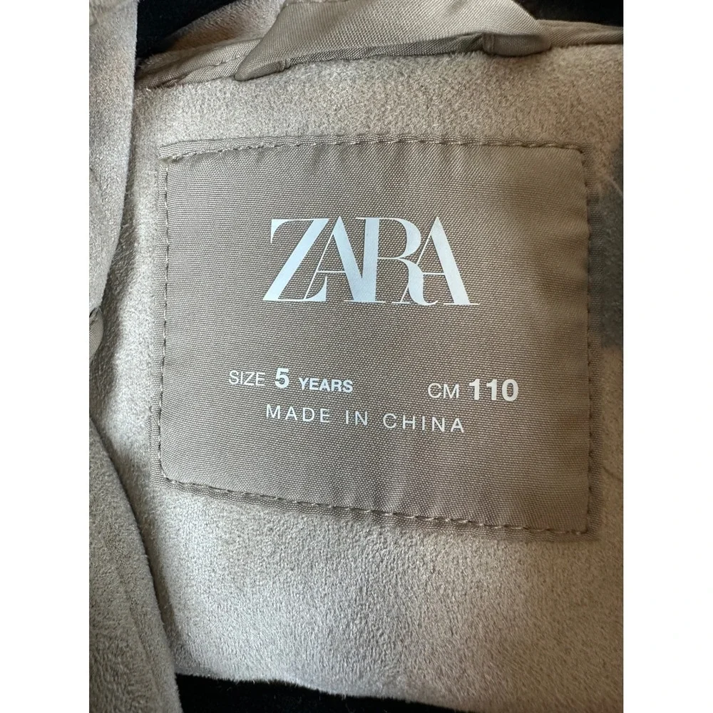 Zara Sherpa Faux Fur Jacket Kids Size 5 Taupe Brown Button Front Pocket